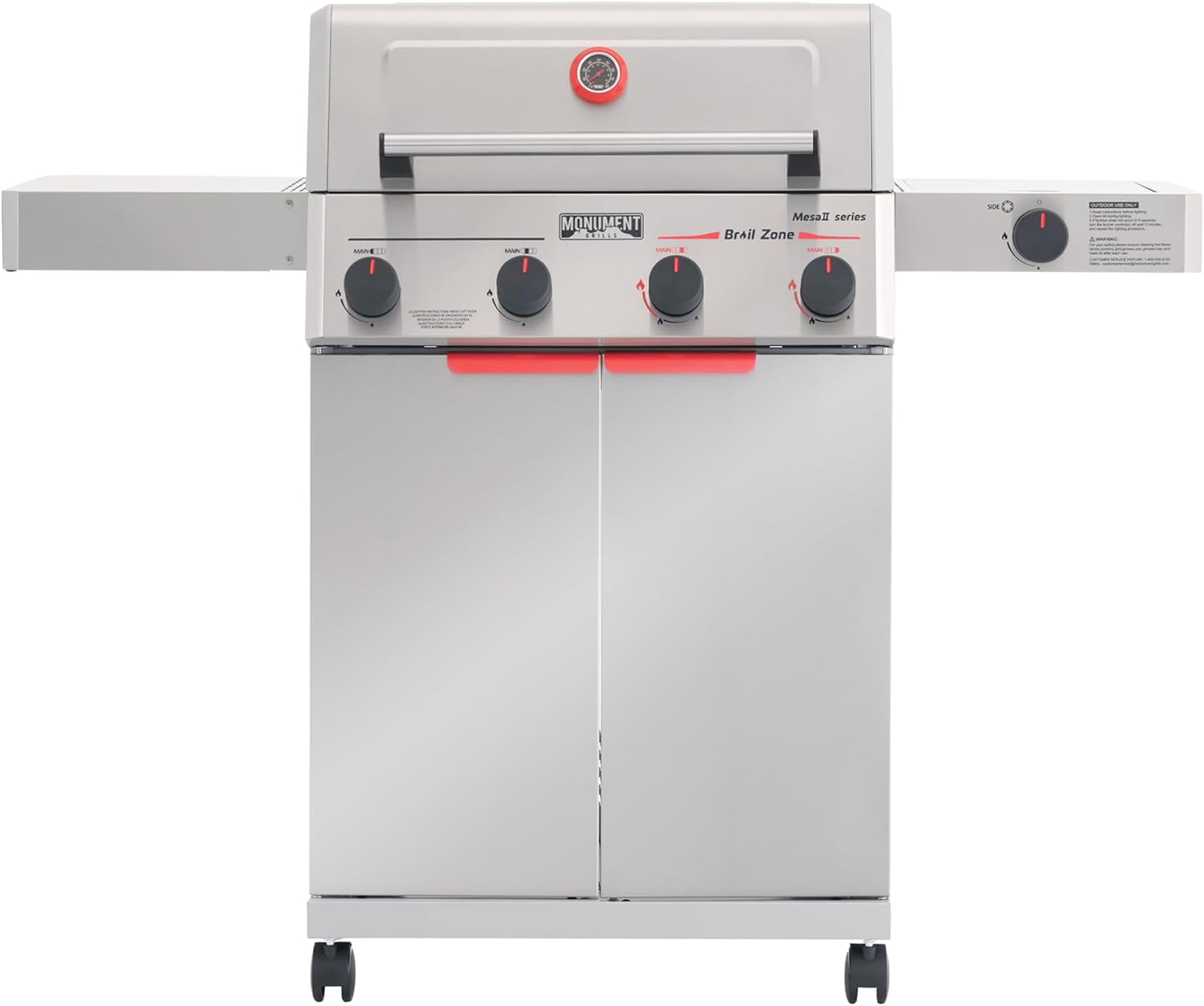 Monument Grills 4+1 Burner Stainless Steel 525 sq.in Propane Gas Grill, 49,000 BTU, Assembles in 30 Mins, Outdoor Mesa 2 Patio Grill with Broil Zone, Side Burner, Foldable Side Shelf, Mesa II 415BZ