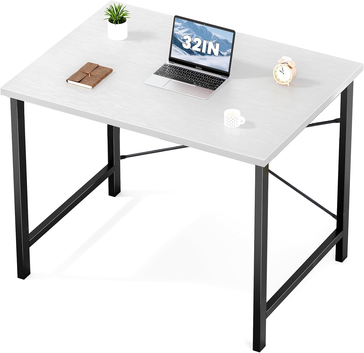 Sweetcrispy Computer Desk, Small Office 32 Inch Writing Work Study Student Teacher Home Bedroom Table with Metal Frame Wood Tabletop – White