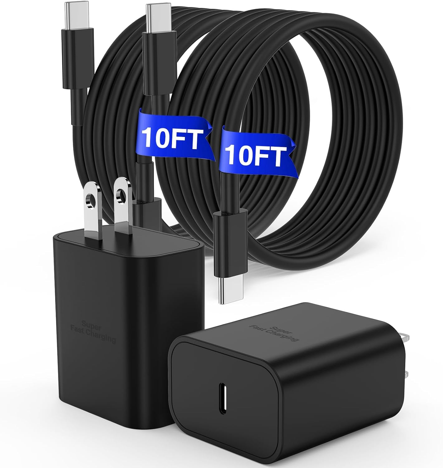 𝟐𝐏𝐚𝐜𝐤 45W Super Fast Charger Type C, for Samsung Galaxy S26+ S25 Charger Block with 10FT Type C Charging Cord for Samsung Galaxy S26 S25 S24+/Ultra/S22/S21, iPhone 17 Air/16/15 Pro,Pro Max,Plus