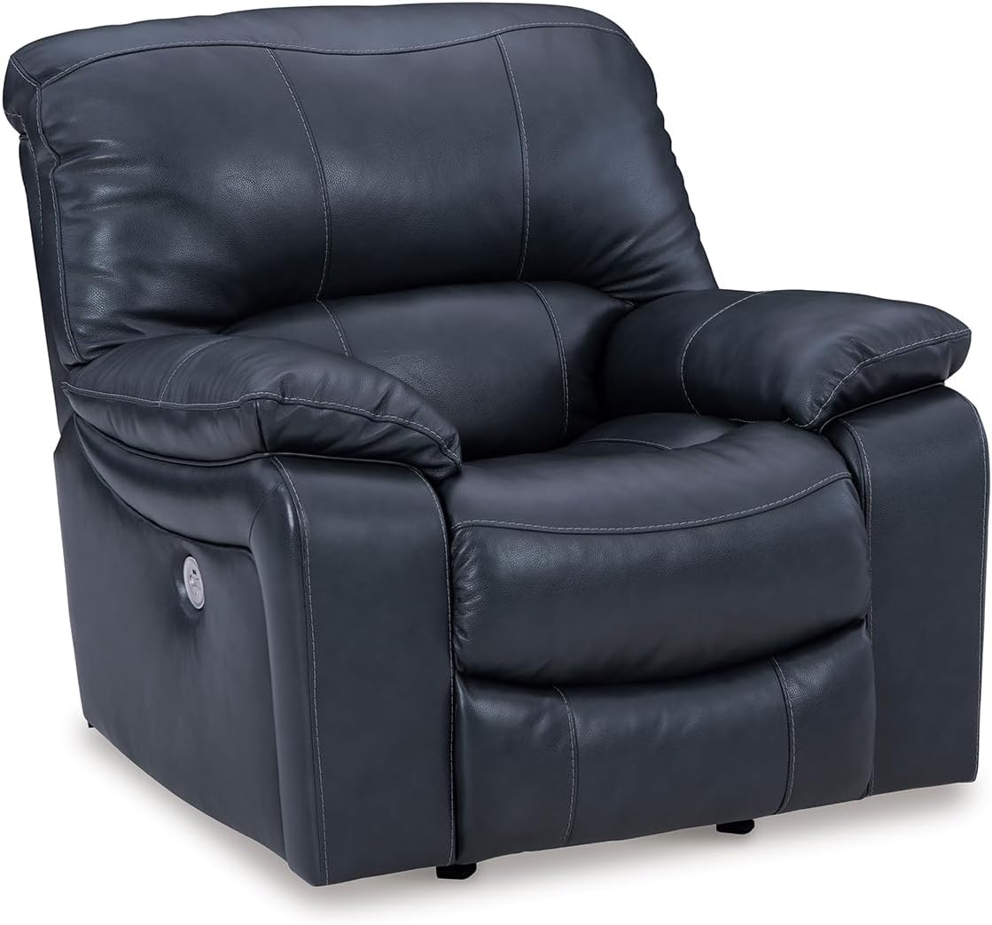 Signature Design By Ashley Leesworth Modern Power Rocker Recliner, USB Port, Gentle Rocking, Top Grain Leather and Matched Leather, 41″ W x 41″ D x 41″ H, Blue