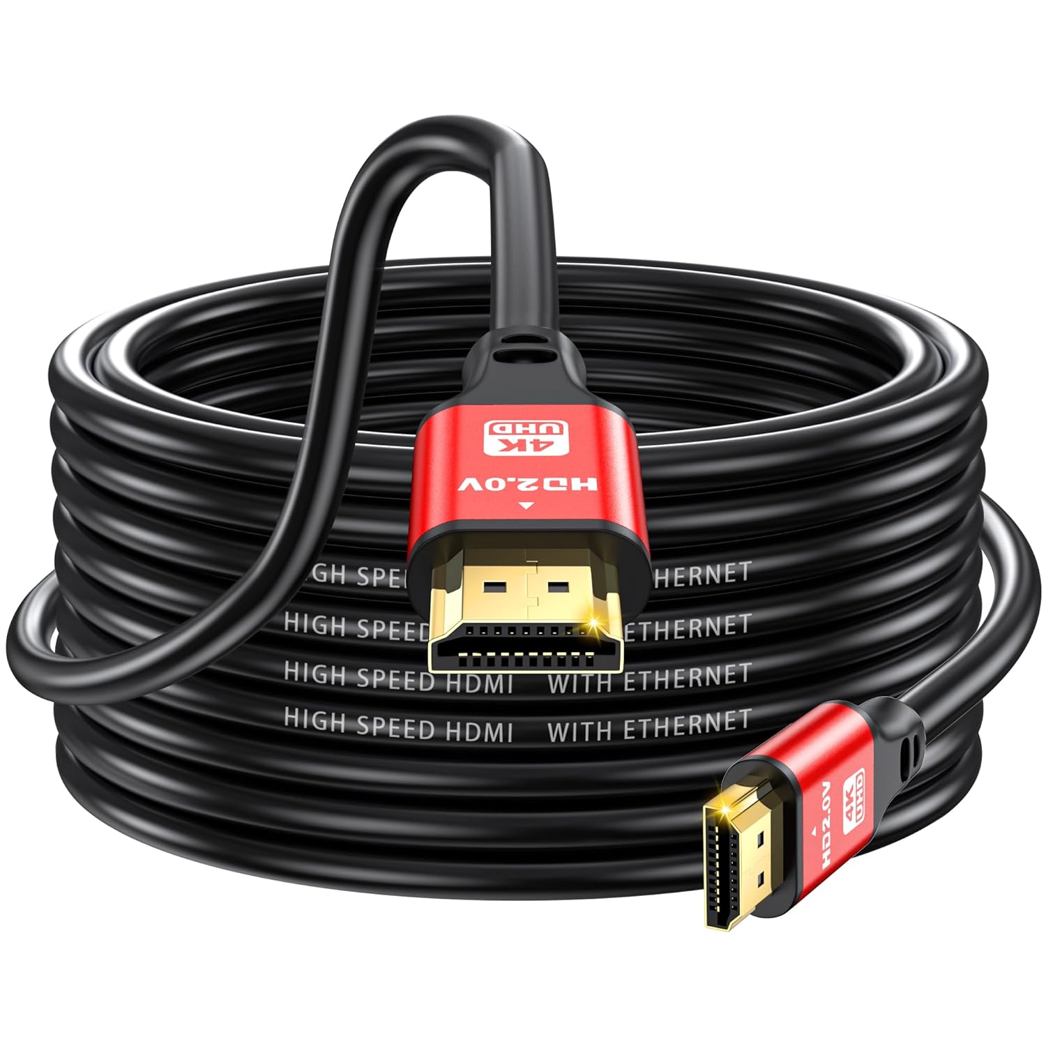 35FT Long HDMI Cable 4K60Hz, High Speed 4K HDMI Cable with Gold Plated Connectors, Red Aluminum Housing, for Ceiling Projector, Wall Mount TV, Home Theater, Conference Room, Classroom Setup.