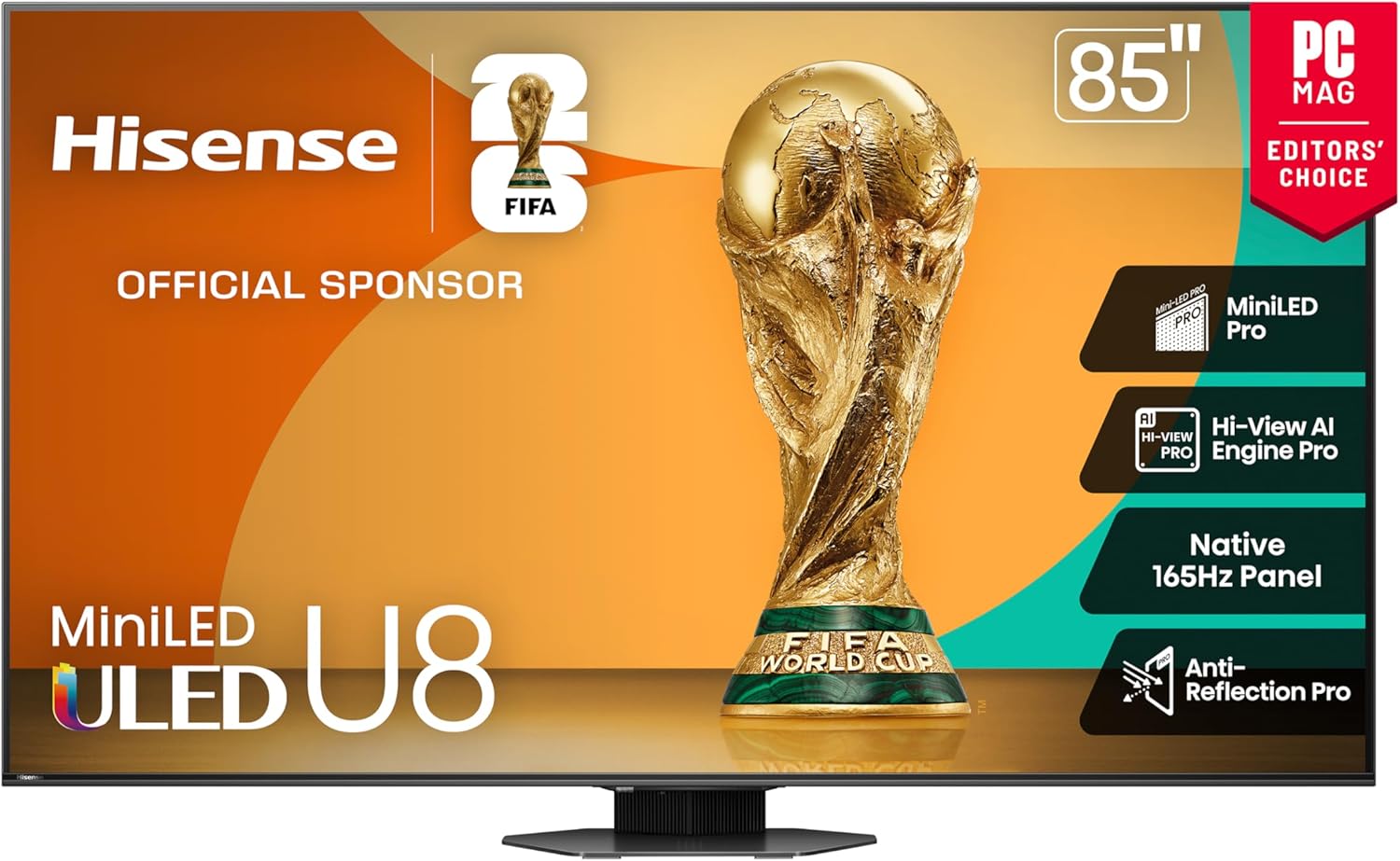Hisense 85″ Class U8 Mini-LED ULED 4K UHD Google Smart TV (85U8QG, 2025 Model) – QLED, Native 165Hz, VRR 288, Up to LD5600, 5000 Nits, HDR10+, Dolby Vision IQ · Atmos, IMAX Enhanced, 4.1.2 Ch Audio