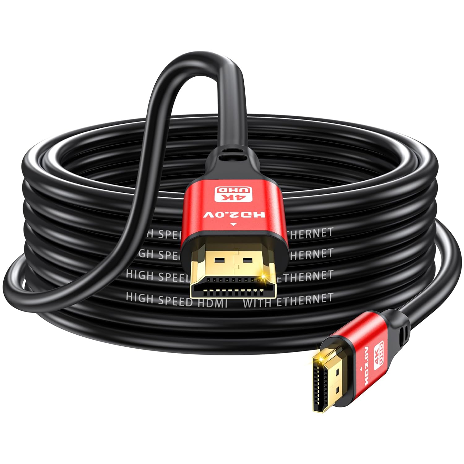 25FT Long HDMI Cable 4K60Hz, High Speed 4K HDMI Cable with Gold Plated Connectors, Red Aluminum Housing, for Projector, 4K TV, Home Theater, Wall Installation, Ceiling Mount, Living Room Setup.