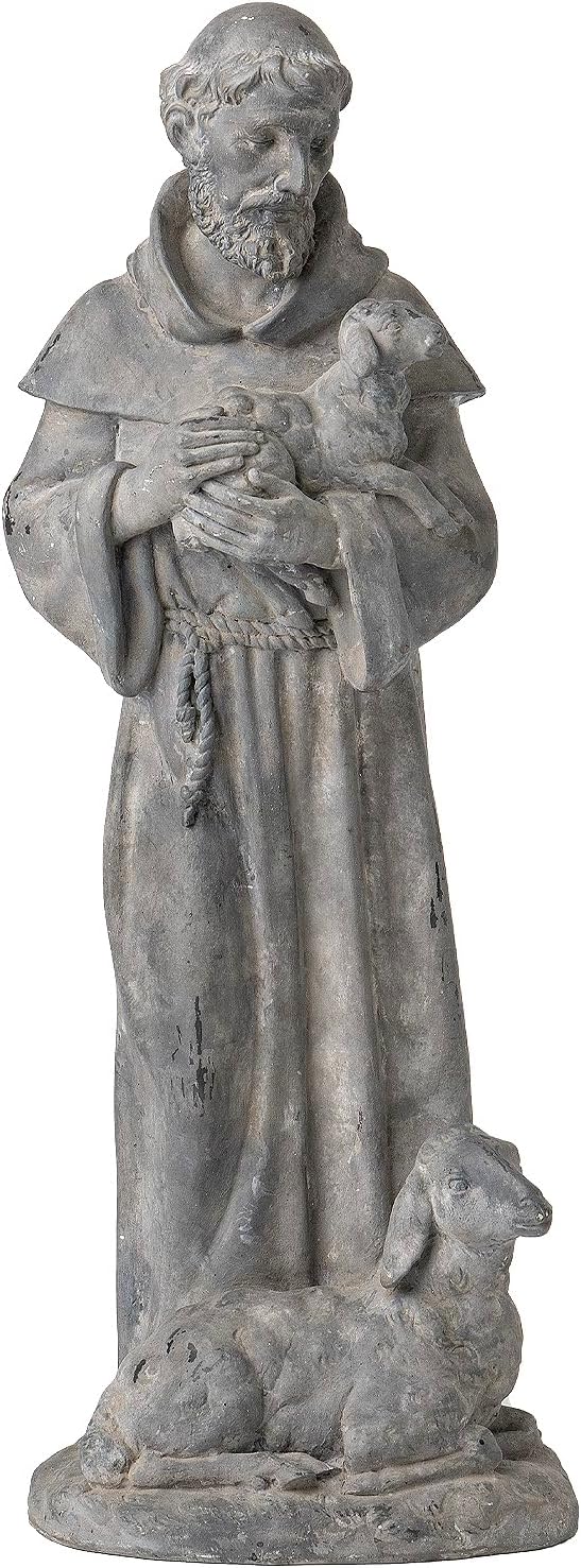 Newman House Studio Vintage St Francis Garden Statue – 15.2 Inch Resin Patron of Animal Figurine Saint Francis Sculpture with Sheep for Garden Decor