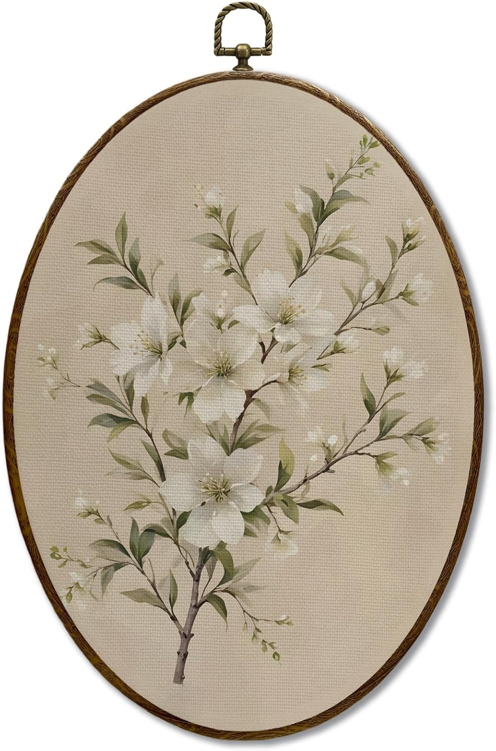 JQF Vintage Floral Oval Framed Wall Art, Cottagecore Retro Flower Botanical Oval Canvas Wall Decor, Rustic Floral Framed Prints Hanging Decor for Home Bedroom Living Room, 8.5×11.5 Inch