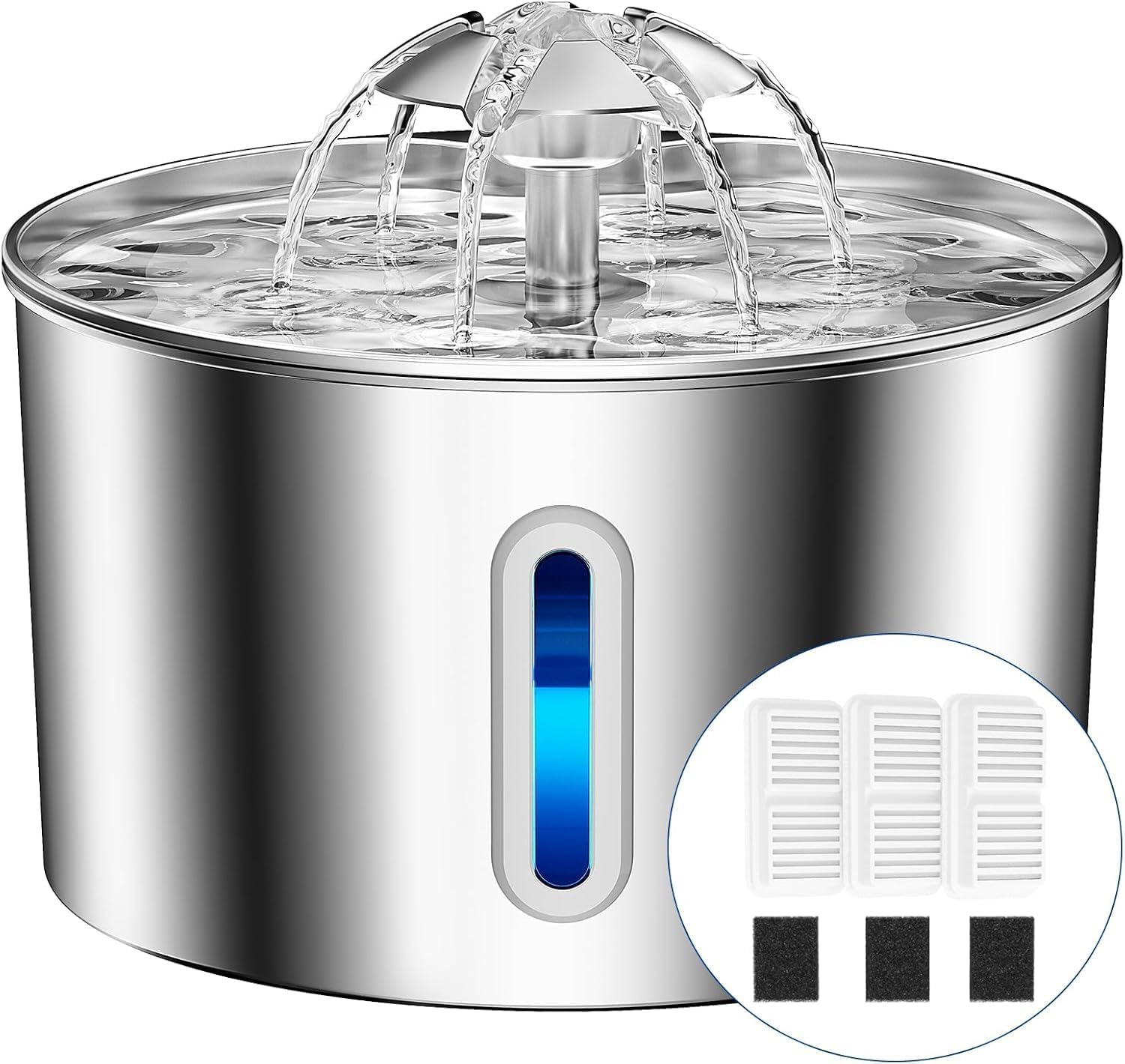 Cat Water Fountain Stainless Steel – 74oz/2.2L Pet Gift Dog Water Dispenser Automatic Silent Cats Dispenser for Drinking Indoor Metal Kitty Spout Fountains with 3 Filters & 3 Sponges Cat Dogs Gifts