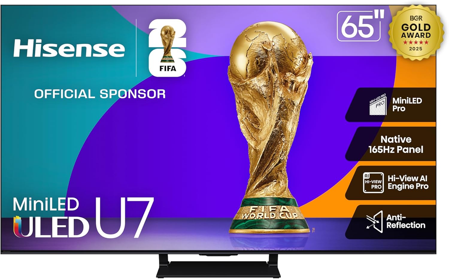 Hisense 65″ U7 Mini-LED ULED 4K UHD Best Premium Gaming Google Smart TV (65U75QG, 2025 Model) – QLED, Native 165Hz, VRR 288, Up to 3000 Nits, HDR10+, Dolby Vision IQ · Atmos, IMAX Enhanced, 2.1.2 Ch
