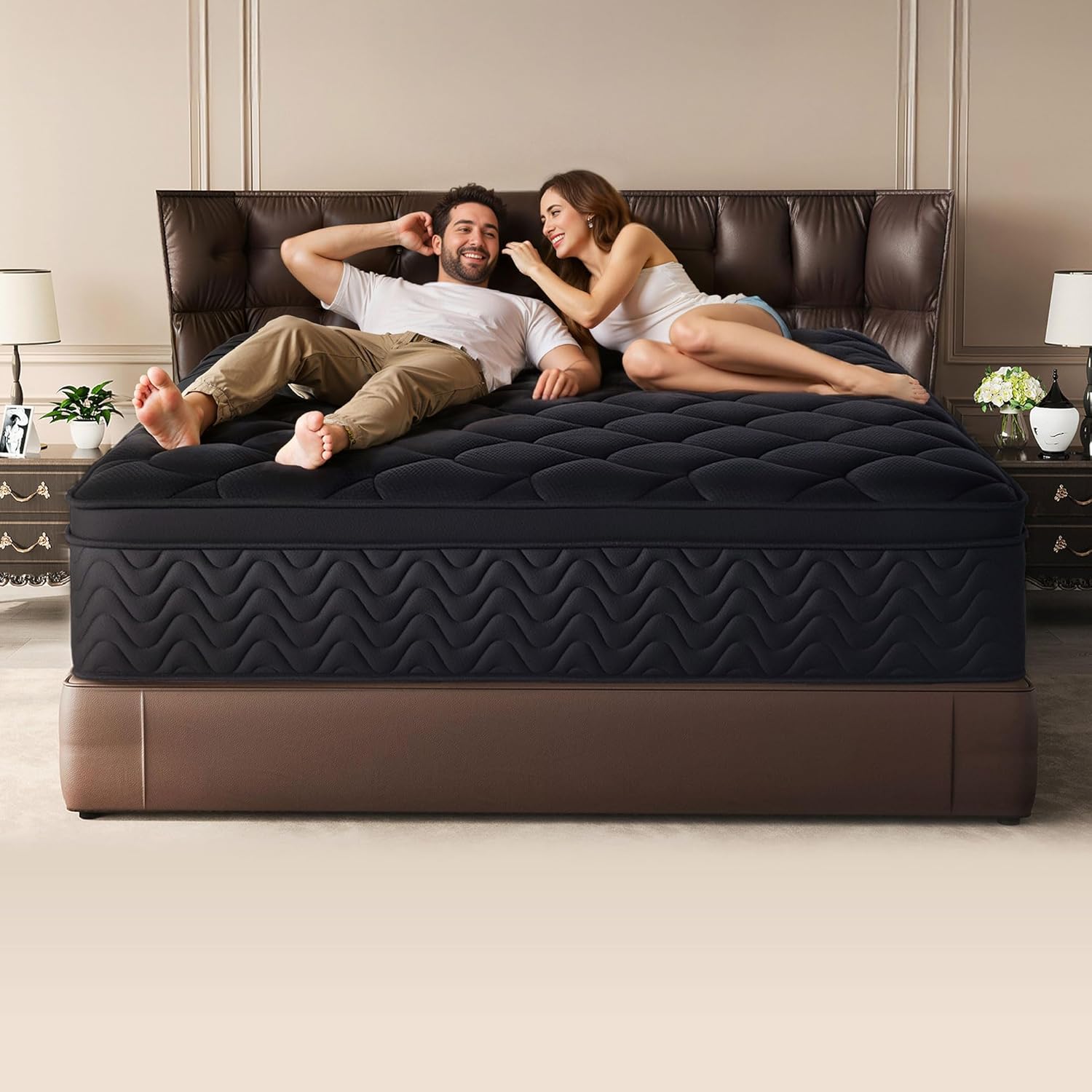 12 Inch Full Size Mattress 54”Wx75”L, Black Individual Pocket Spring Innerspring Mattress with Motion Isolation & Pressure Relief, Mattress in a Box