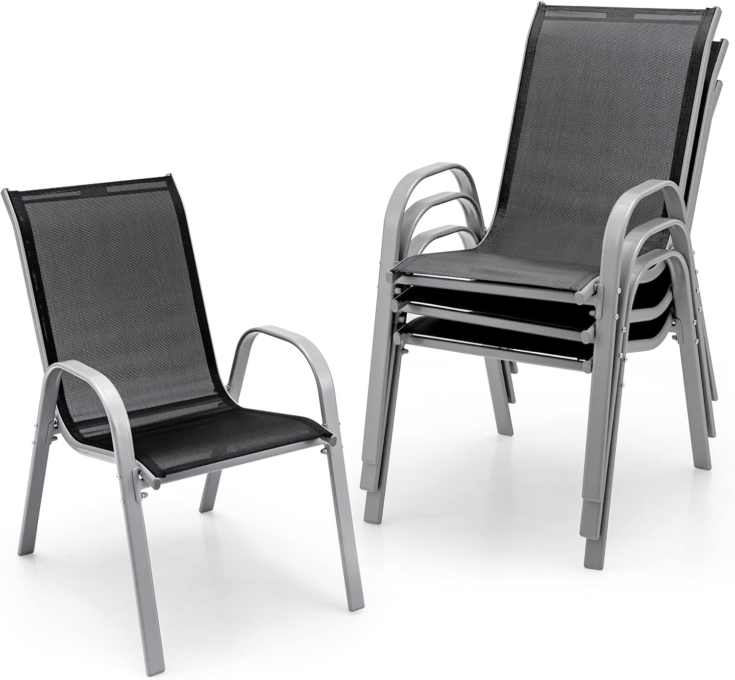 Giantex Set of 4 Patio Chairs, Stackable Outdoor Dining Chairs, 330 LBS Capacity, All Weather Resistant, Heavy Duty Rustproof Metal Armchairs, Lawn Chairs for Front Porch Yard Pool Garden