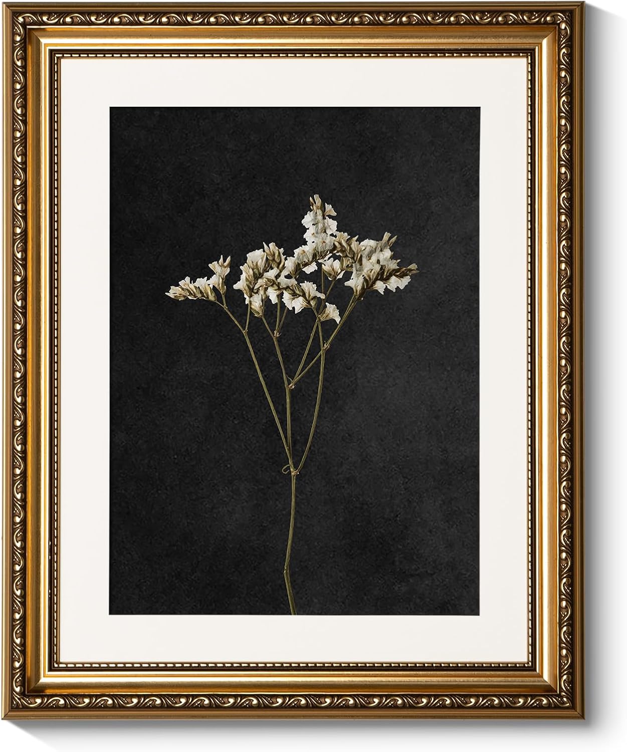 ARPEOTCY Vintage Gold Framed Wall Art, Retro Dark Dried Wildflower Paintings, Canvas Prints Artwork with Antique Frame, Victorian Wall Picture Decor for Room Gallery Living Room, 13×16 inch