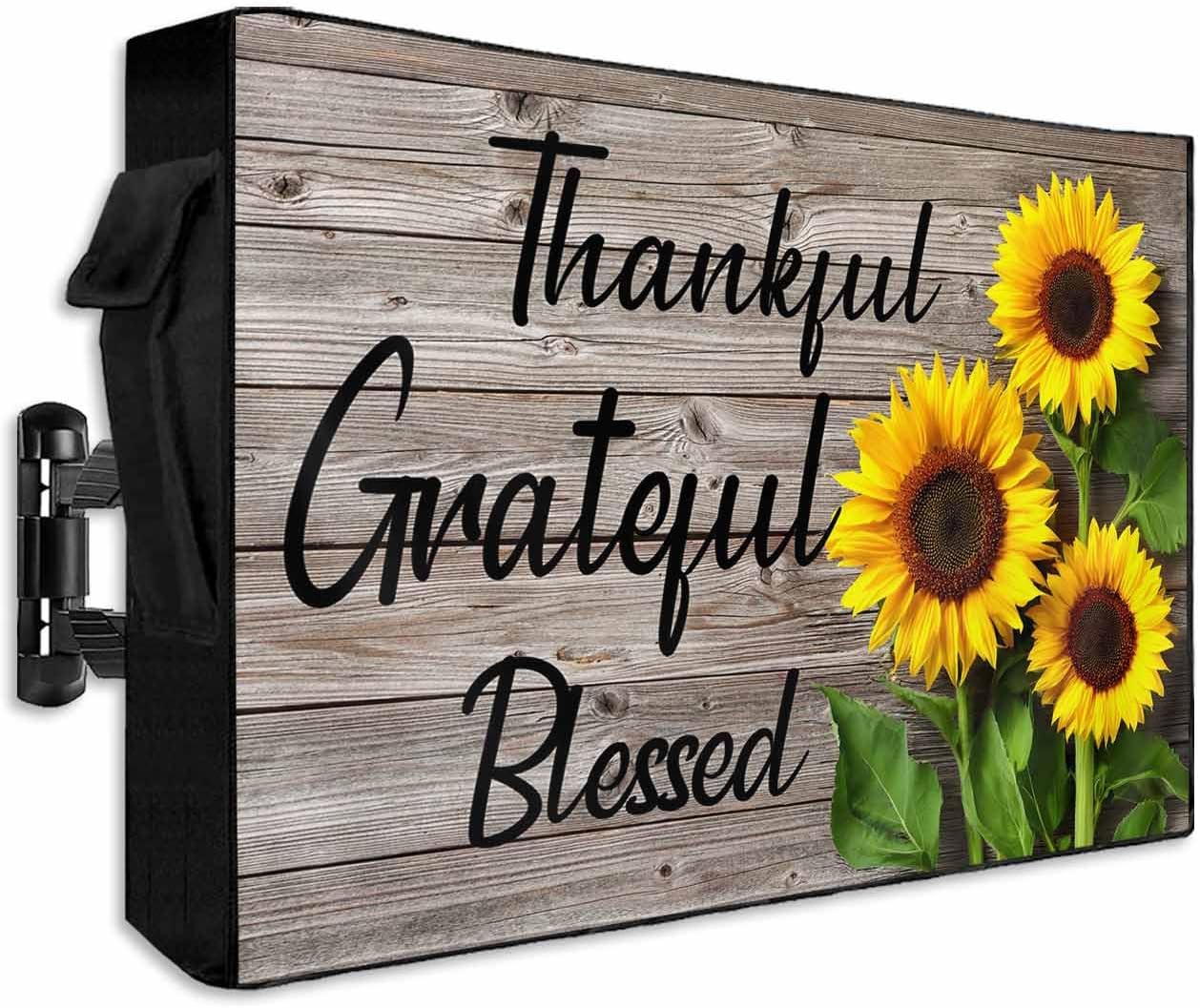 Rustic Wood Plank Outdoor TV Cover Fit TV Size 40-43″, Weatherproof and Waterproof TV Oxford Cloths Cover for Outside, Blooming Sunflower Primitive Country TV Enclosure/TV Display Protectors