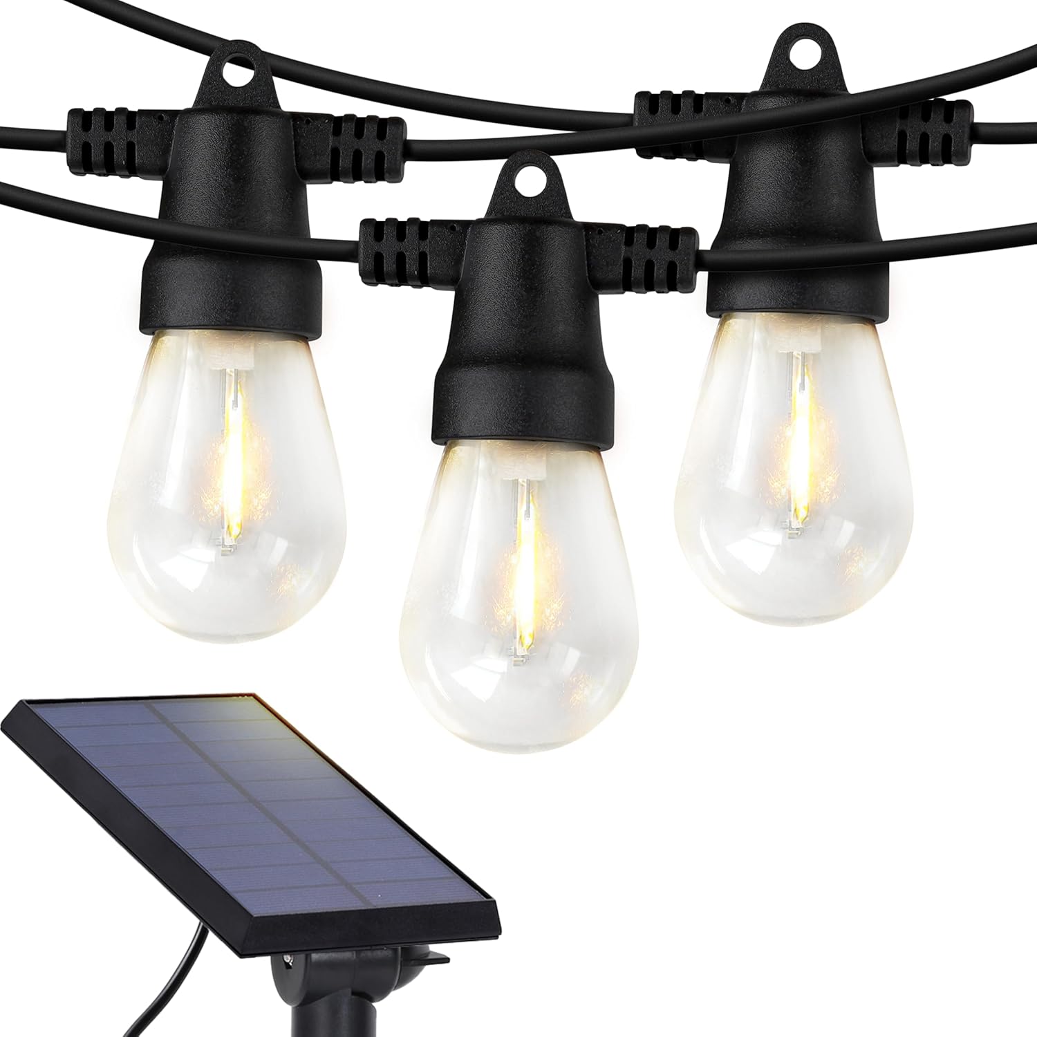 Brightech Ambience Pro Solar Powered Outdoor String Lights -27 ft Commercial Grade Waterproof Edison Patio Lights, Shatterproof LED String Lights for Outside, Porch – 12 Bulbs, 1W Soft White
