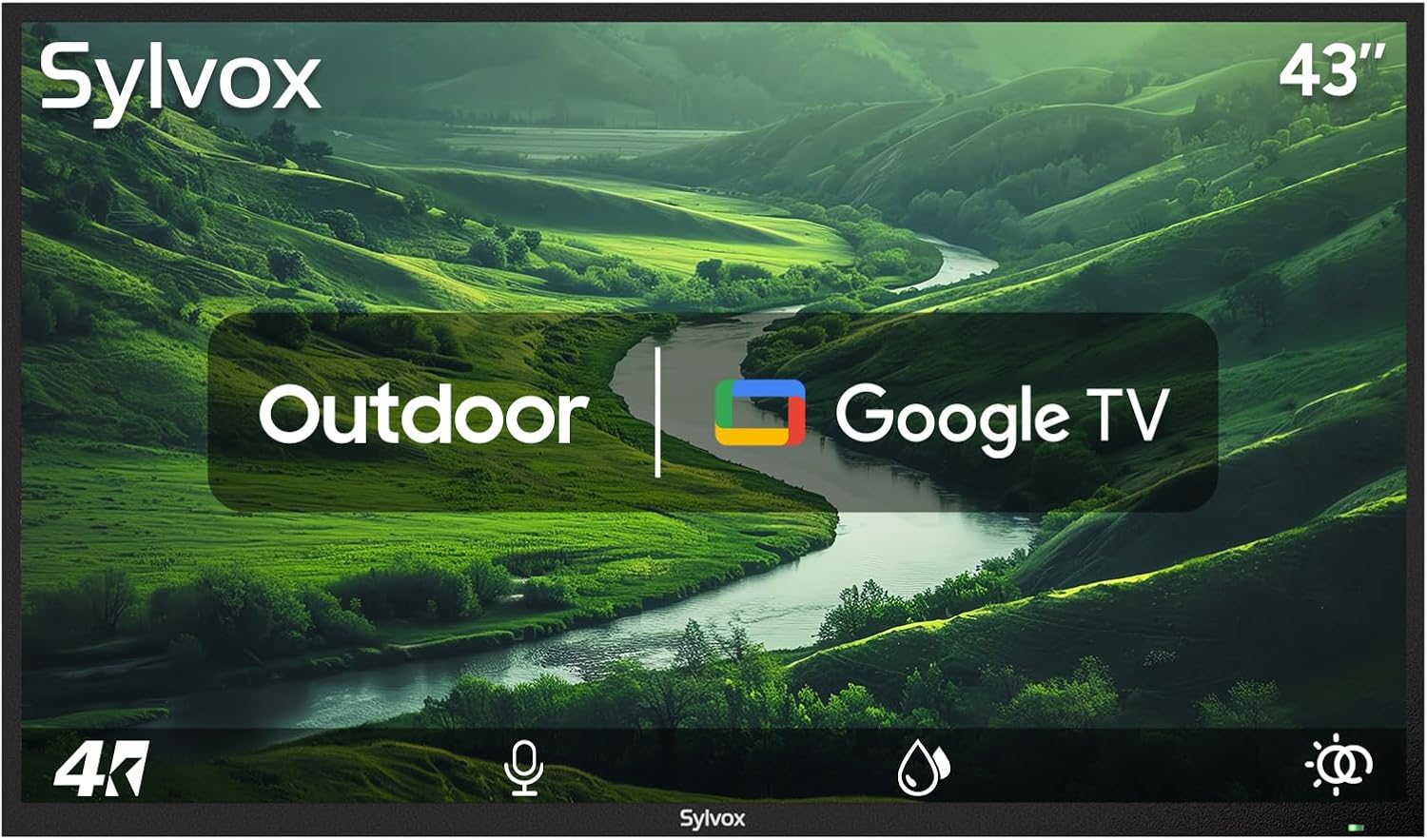 SYLVOX 43 Inch Outdoor Smart Television Weatherproof Google TV, 4K 700NIT High Brightness Temperature Resistant IP55 Waterproof TVs, Anti-Scratch, Suitable for Partial Sun (Patio Series)
