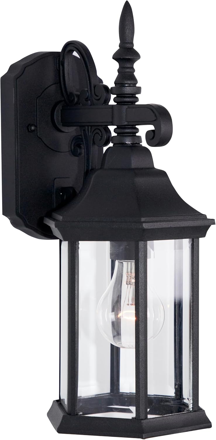 DESIGNERS FOUNTAIN Devonshire Outdoor Light Fixture, 14 Inch Exterior Wall Lantern Sconce for Front Door, Patio and Porch, Black, 2961-BK