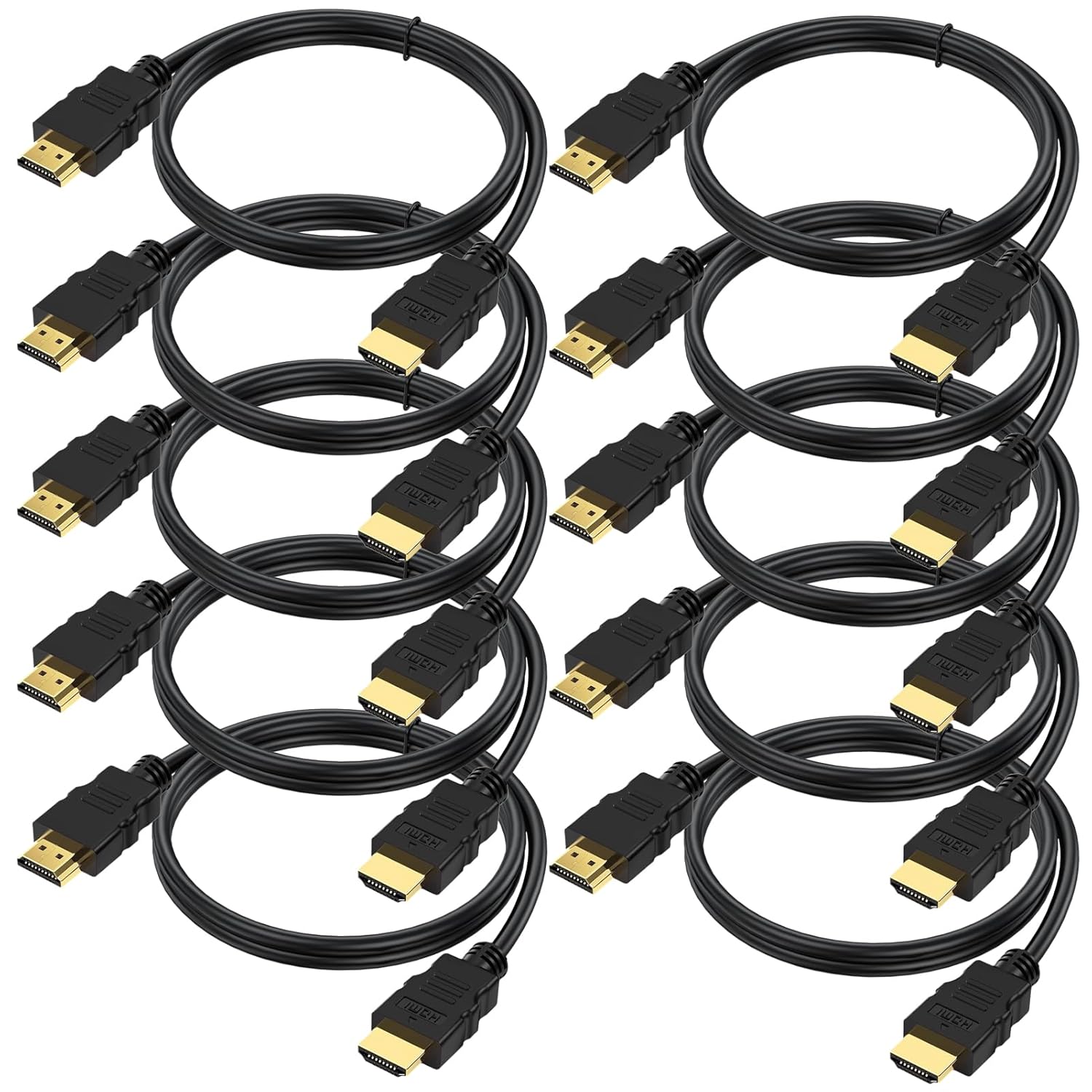4K HDMI Cable 3 FT 10-Pack, 3FT HDMI Cord 4K@60Hz, Shielded HDMI Cord Support HDCP 2.2, HDR, 3D, eARC, ARC & CL3 Rated | for TV, Laptop, Monitor, PS5, PS4, Xbox One, Fire TV, Soundbar, Roku & More