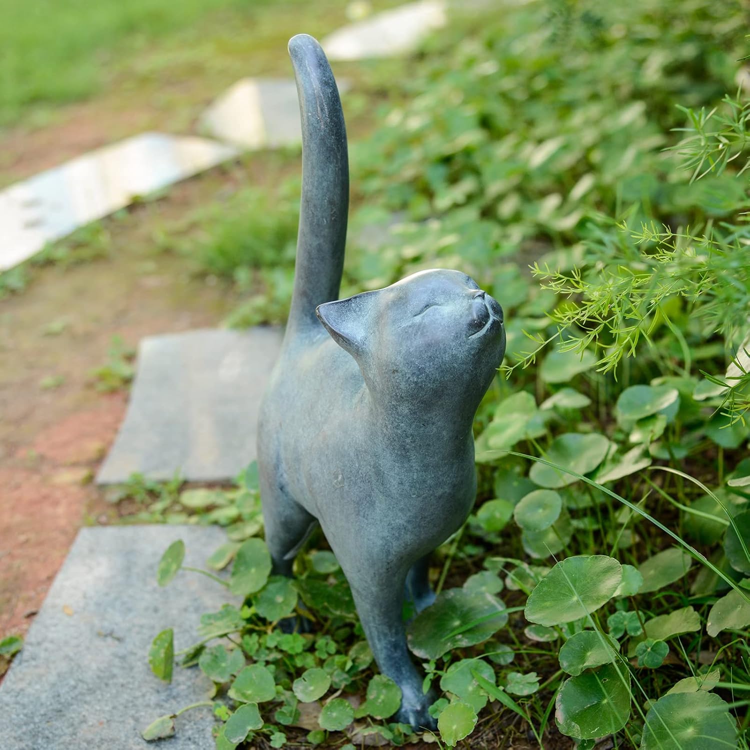 Newman House Studio Garden-Statues Cat-Figurines Home Garden Decor – Farmhouse Backyard Polyresin Kitten 7.6L x 4W x 14.5H inch