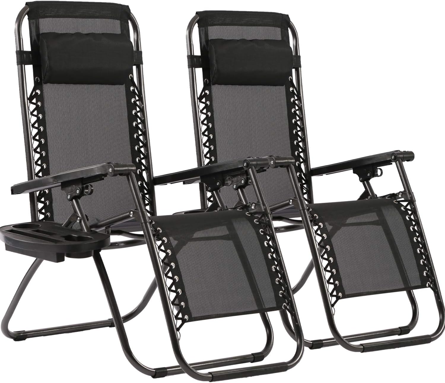 FDW Zero Gravity Lawn Lounge Chairs Set of 2 with Pillow and Cup Holder – Adjustable Reclining Folding Outdoor Chairs for Deck, Beach, Yard