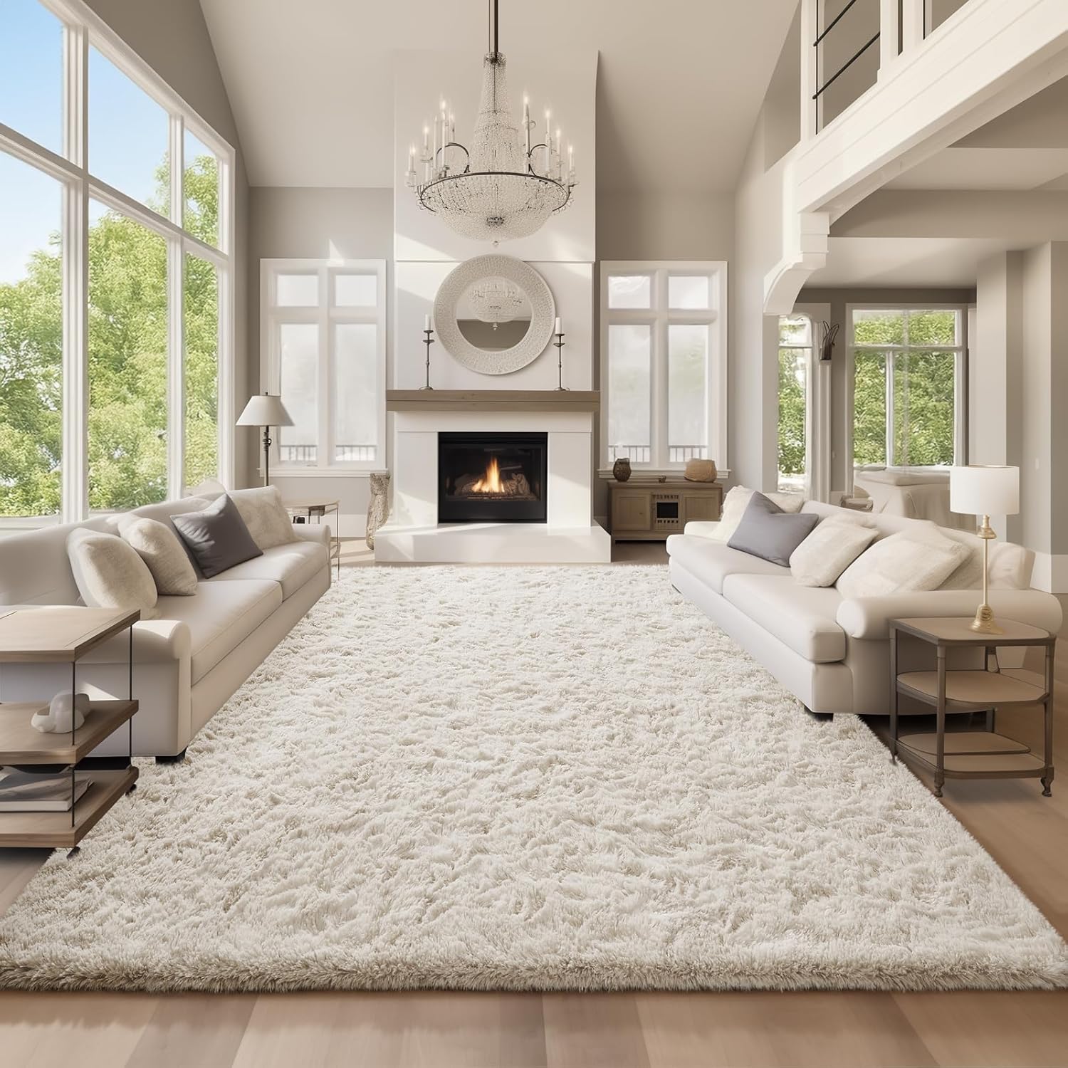Ophanie Area Rugs 9×12 Living Room, Large Ivory Bedroom Carpet, Big Shag Indoor Thick Soft Nursery Rug, Fluffy Carpets for Boy and Girls Room Dorm Home Decor Aesthetic