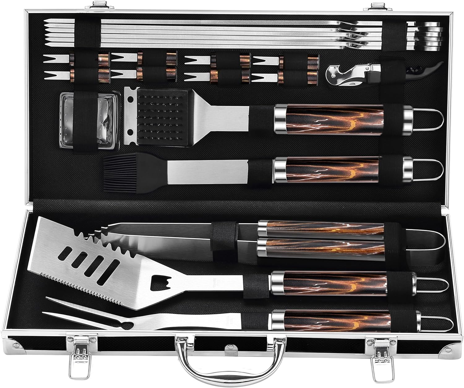 Grilljoy BBQ Accessories Grill Tools Set – 22PCS Stainless Steel Barbecue Grill Accessories for Outdoor Grill with Black Aluminum Case – Christmas Grilling Gifts for Men & Dad -Grill Tools Kit