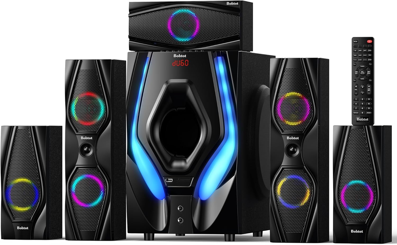 Bobtot Home Theater Systems Surround Sound Speakers – 1200 Watts 10 inch Subwoofer 5.1/2.1 Channel Audio Stereo System with ARC Optical Bluetooth Input for 4K TV Ultra HD AV DVD FM Radio USB