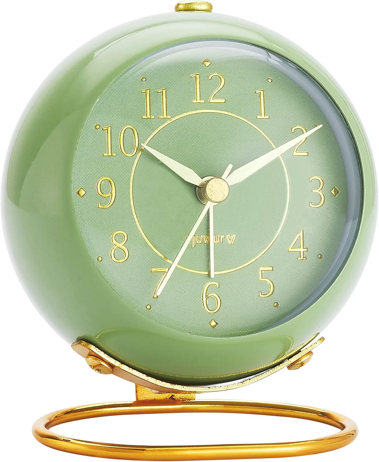 rjuwurv Metal Desk Clock, Retro Bedroom Table Vintage Analog Alarm Clock, Silent Non-Ticking Gold Clock, Bedside Décor(Olive-Green)