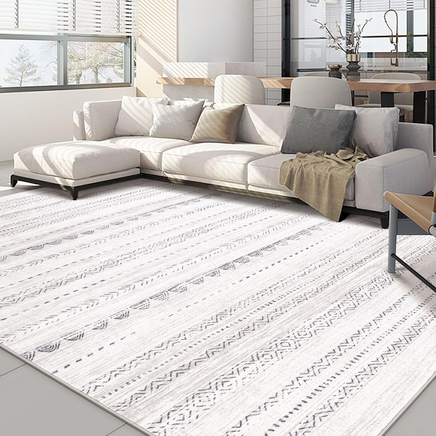 Nakagishi 6×9 Area Rugs Living Room: Washable Boho Large Neutral Soft Farmhouse Rug Stain Resistant Modern Indoor Floor Non-Slip Carpet for Bedroom Nursery Kids Playroom Office Dining Room Dorm- Gray