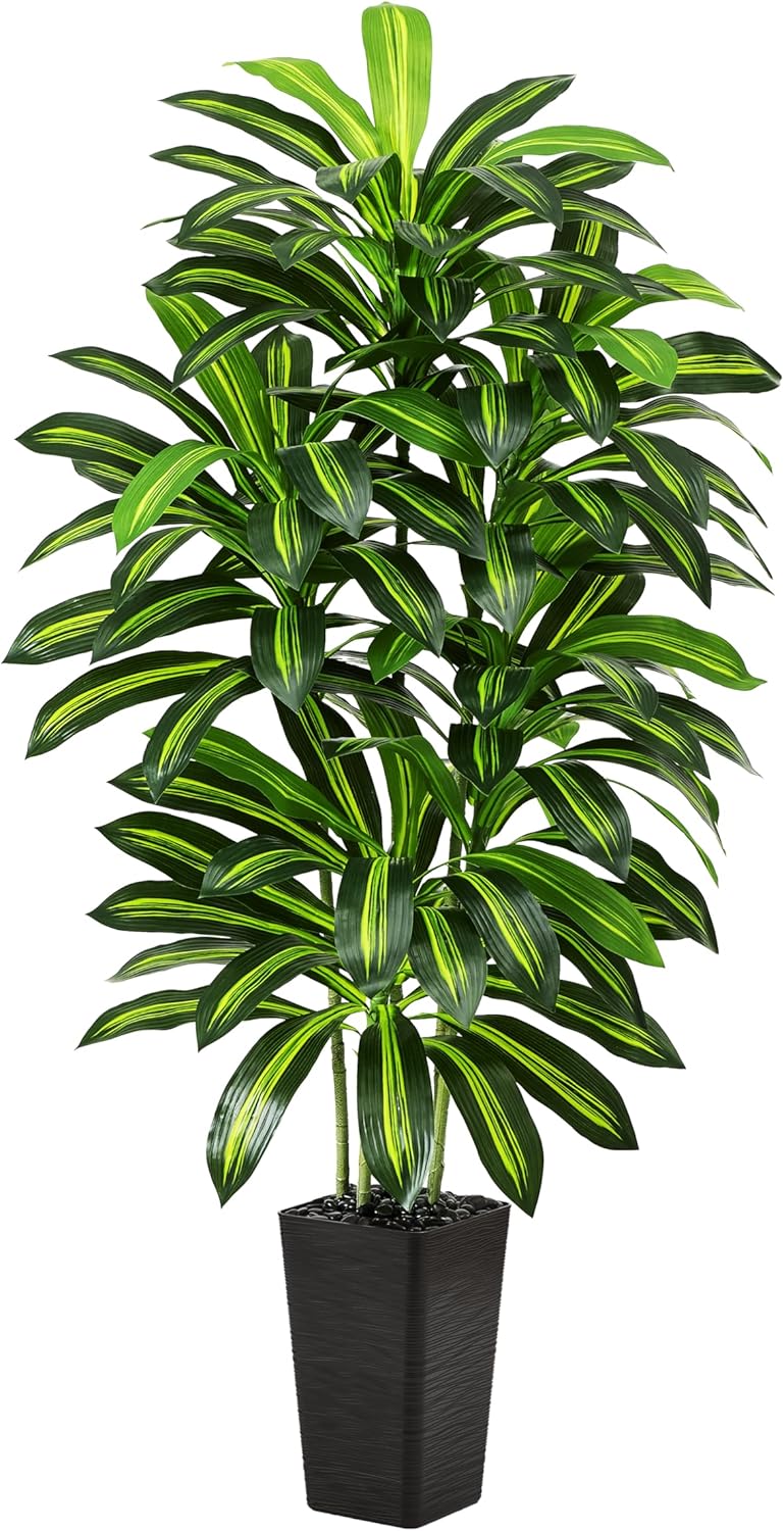 Artificial Dracaena Tree – 6FT Tall Fake Plants with Black Square Planter – Artificial Plants Indoor Floor Plant in Pot – Large Tropical Fake Yucca Potted Tree for Home Office Living Room Decor
