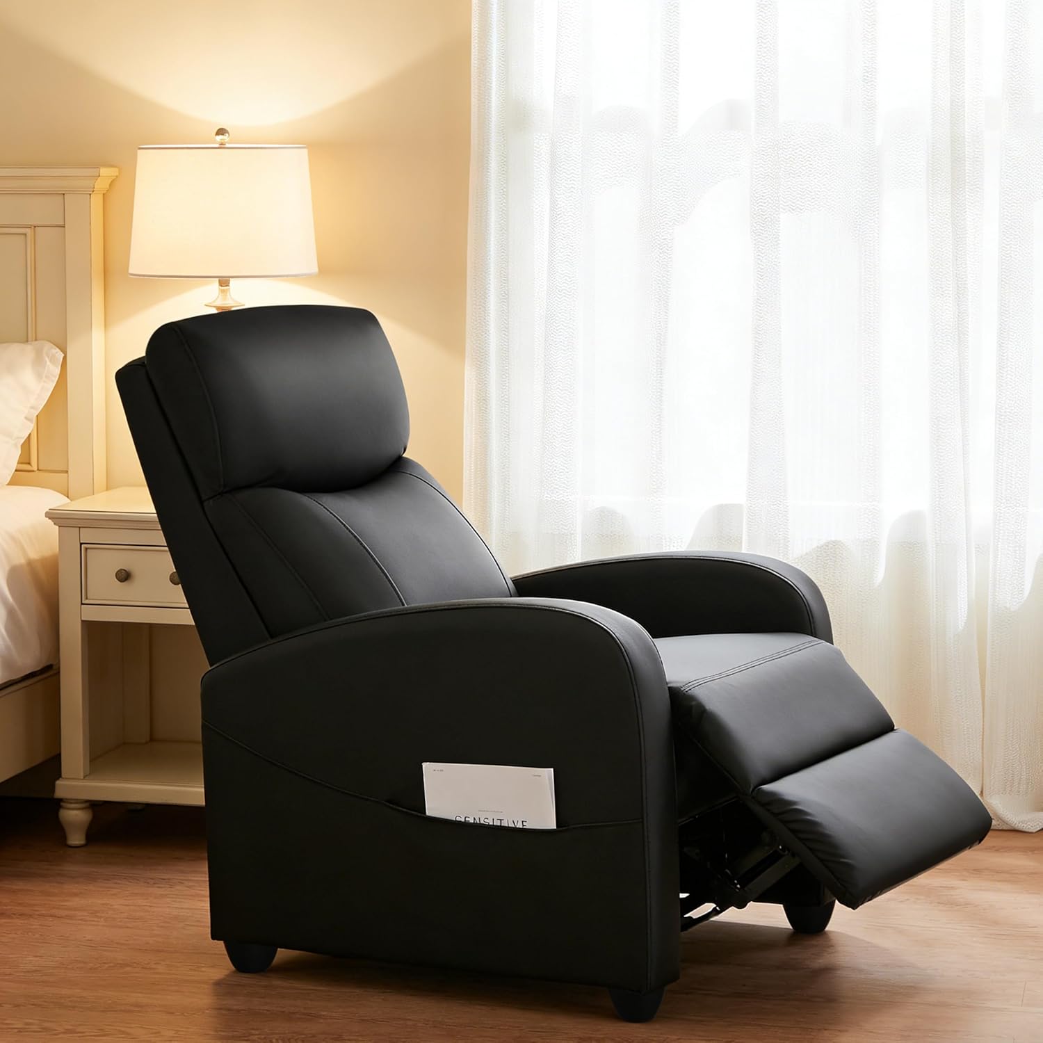 Simple Deluxe Recliner Chair – Adjustable Push Back PU Leather Recliner, Plush Reading Chair & Luxe Sofa Chair for Living Room Chairs or Bedroom Chair, Single Recliner for Home Theater