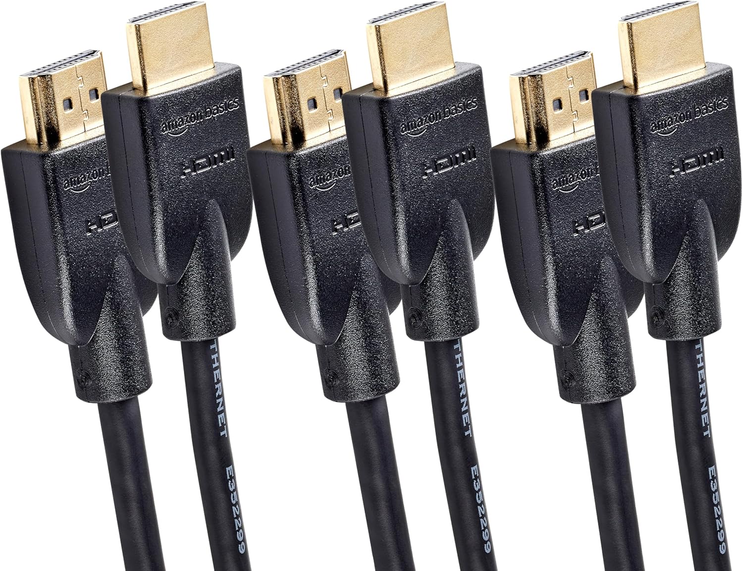 Amazon Basics HDMI Cable, 3-Pack, 6 ft, High-Speed 4K@60Hz HDMI 2.0 Cord, 18Gbps, 2160p, 48 bit, Compatible with TV/PS5/Xbox/Roku/Blu-ray, Ethernet Ready, Black