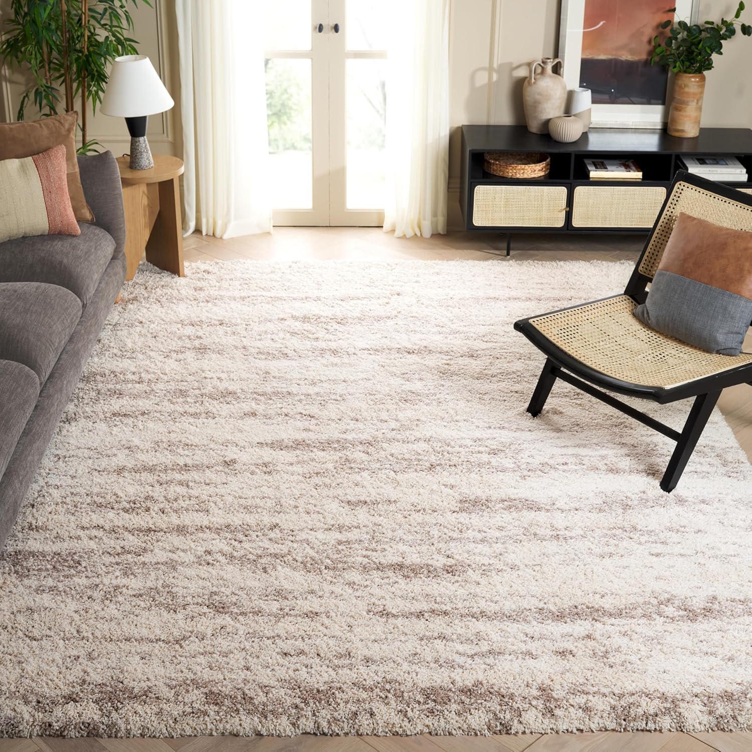 SAFAVIEH Hudson Shag Collection Area Rug – 10′ x 14′, Ivory & Beige, Modern Design, Non-Shedding & Easy Care, 2-inch Thick Ideal for High Traffic Areas in Living Room, Bedroom (SGH206B)