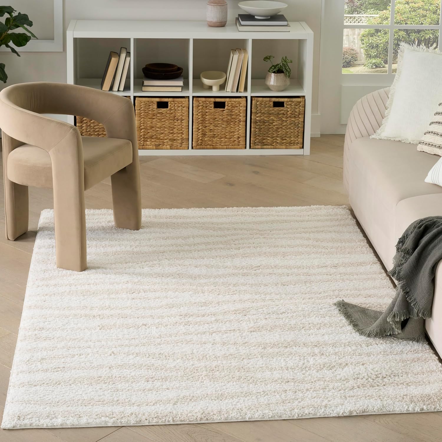 Nourison Home Modern Shag Ivory Beige 5’3″ x 7′ Area Rug – Easy Clean, Non Shedding, Bed Room, Living Room, Dining Room, Kitchen (5′ x 7′)