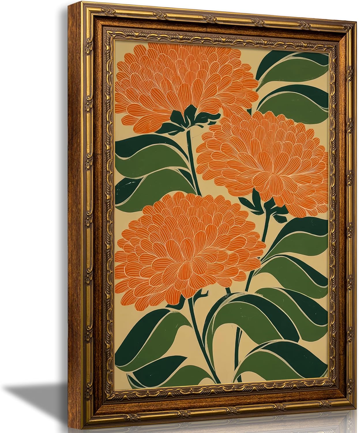 Vintage Gold Framed Flowers Canvas Wall Art Colorful Flower Prints Sketch Middle Ages Wall Decor Abstract Minimalist Plants Style Poster Print Artwork for Living Room Bedroom Home Decoration