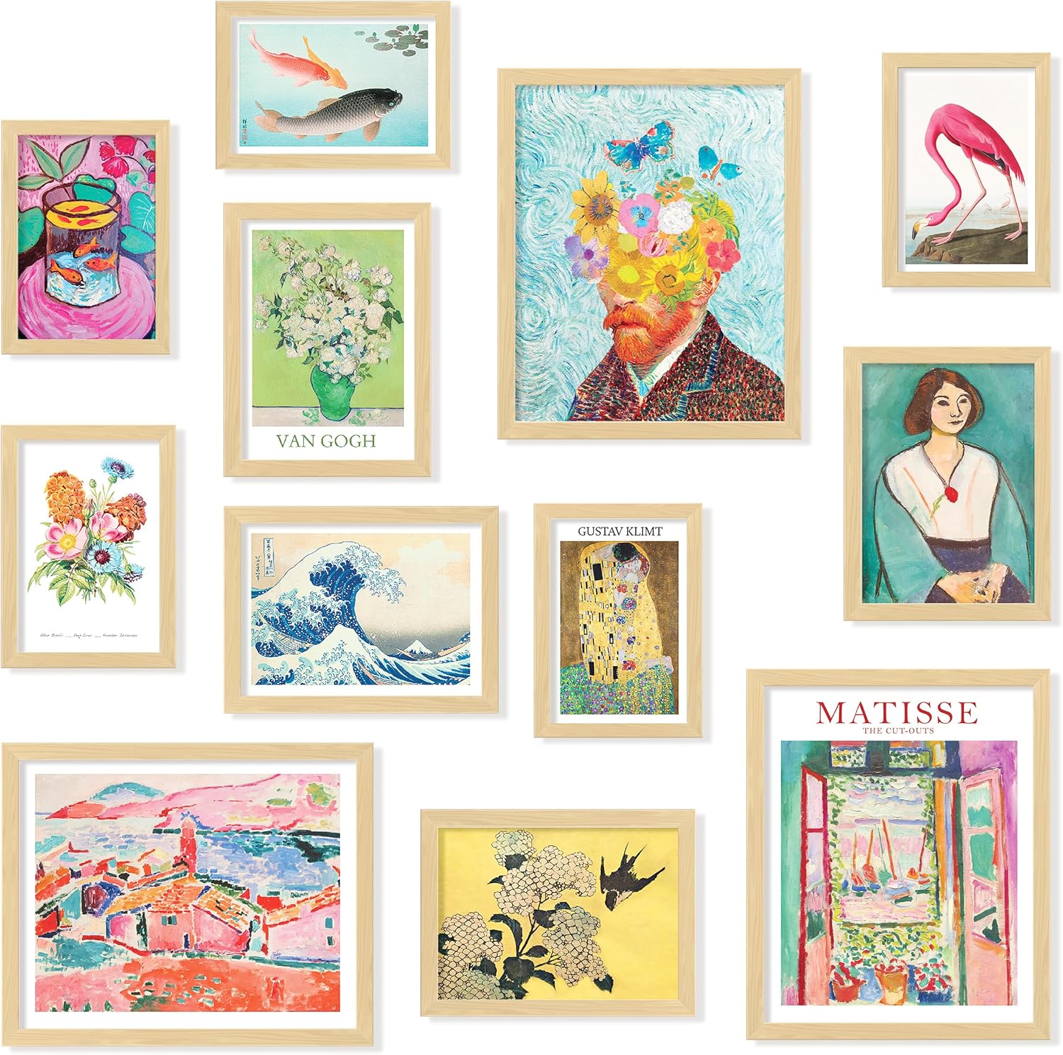 97 Decor Eclectic FRAMED Wall Art Set – Colorful Eclectic Decor, Retro Colorful Wall Art Prints, Trendy Maximalist Decoration Aesthetic Pictures Gallery Wall Prints, Famous Artist Posters For Bedroom (BEIGE FRAME)