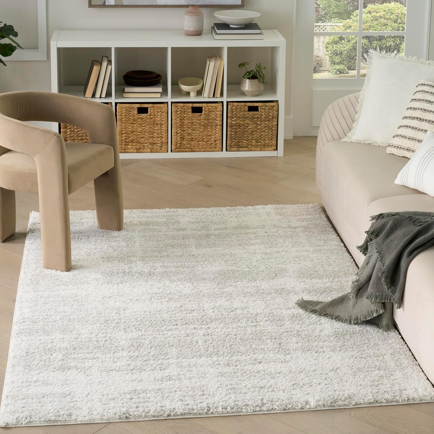 Nourison Home Modern Shag Ivory Grey 5’3″ x 7′ Area Rug – Easy Clean, Non Shedding, Bed Room, Living Room, Dining Room, Kitchen (5′ x 7′)