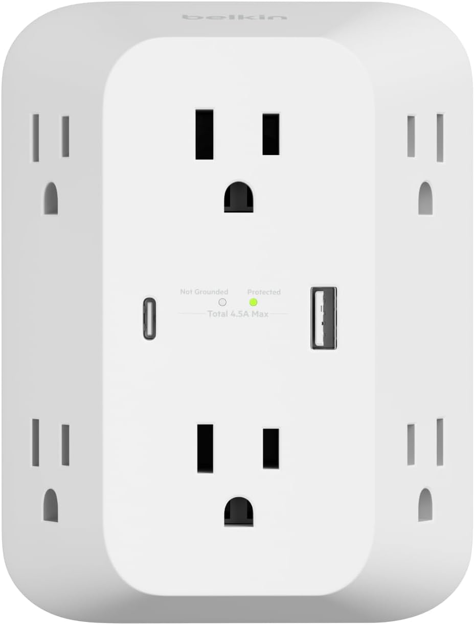 Belkin 6-Outlet Surge Protector Power Strip, 1680J with USB A & USB C Ports