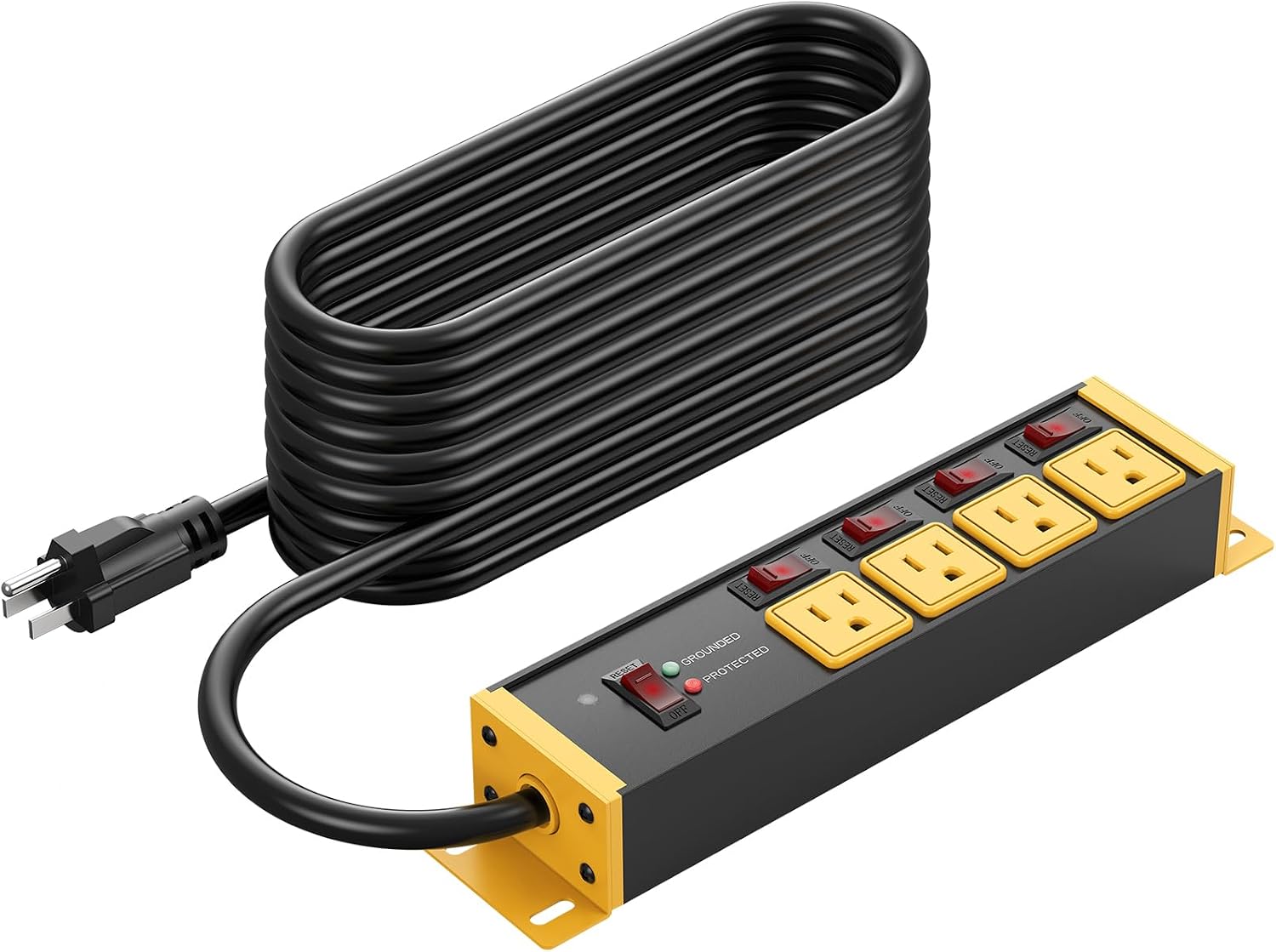 CCCEI 12 Gauge Long Extension Cord, Individual Switches, Yellow, 50FT.