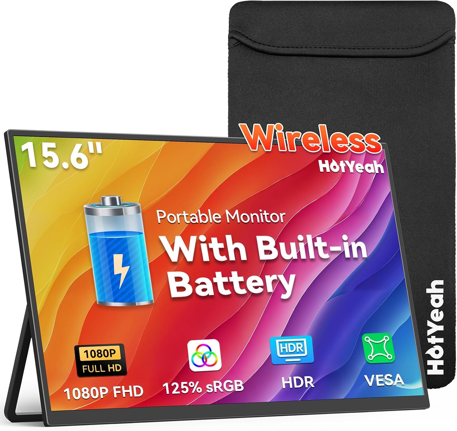 15.6″ Wireless Portable Monitor Battery-Powered, Support AirPlay Miracast
