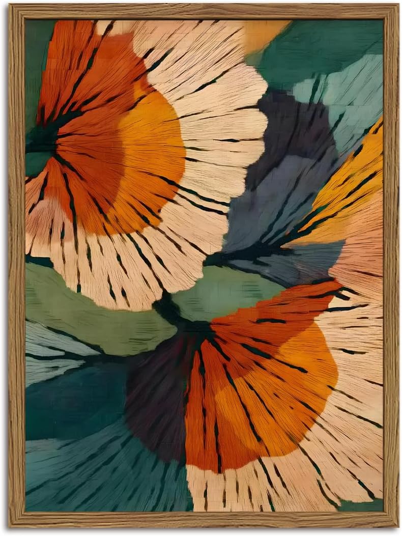 Framed Abstract Floral Wall Art, Boho Vintage Flower Pictures Wall Decor, Mid Century Modern Botanical Paintings Canvas Prints for Living Room Bedroom Office 16×24 inch