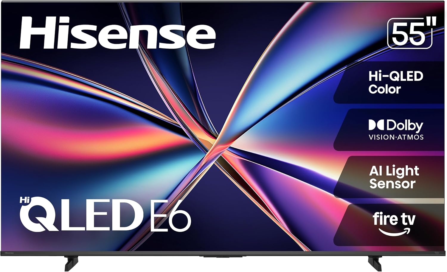 Hisense 55″ E6 Cinema Series Hi-QLED 4K UHD Smart Fire TV (55E6QF) – AI Light Sensor, Dolby Vision · Atmos, Voice Remote with Alexa, Motion Rate 120, HDR 10+ Adaptive, Game Mode Plus