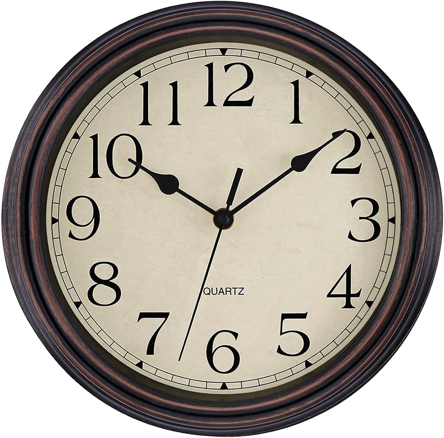 Foxtop 12 Inch Retro Wall Clock Round Silent Battery Operated Clock, Bronze