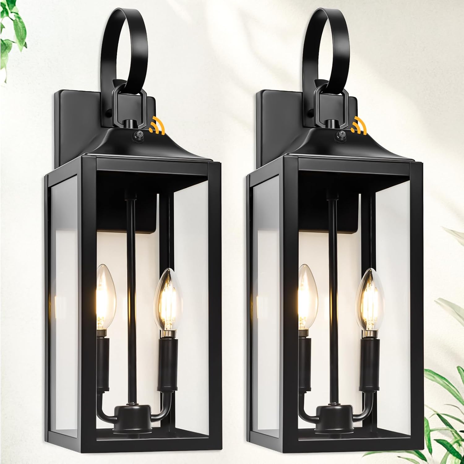 19″ Black Dusk to Dawn Outdoor Light Fixture, Large Outdoor Lantern 2-Light