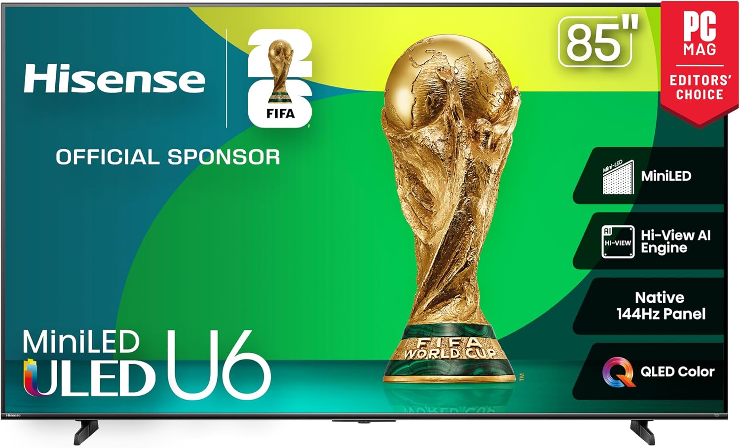 Hisense 85″ Class U6 Series Mini-LED 4K UHD Smart Fire TV (85U65QF, 2025 Model) – QLED, Native 144Hz, HDR10+, Dolby Vision IQ, Dolby Atmos, Game Mode Pro, ALLM, Alexa Built in, Black
