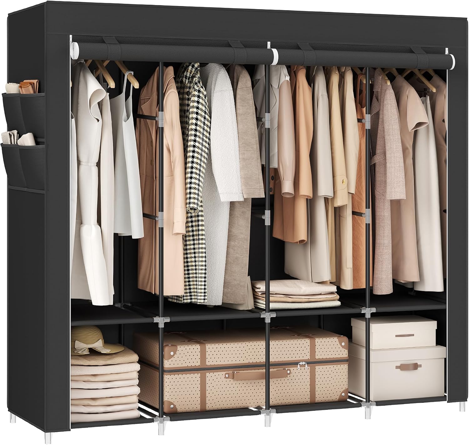 SONGMICS Portable Closet with Cover, 4 Hanging Rods and Shelves