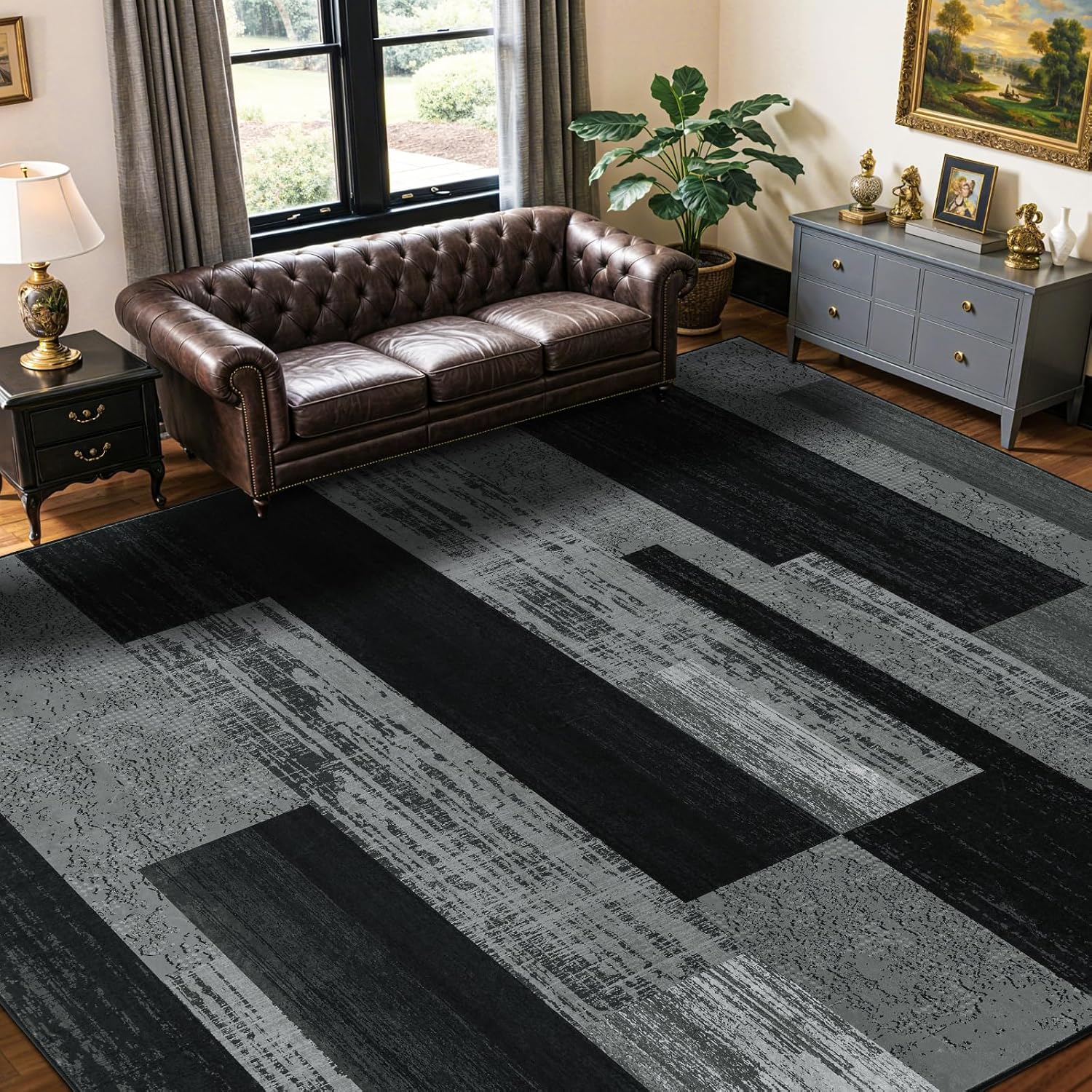 LIANLAM 8×10 Washable Area Rugs for Living Room & Bedroom(8×10,Black&Gray)