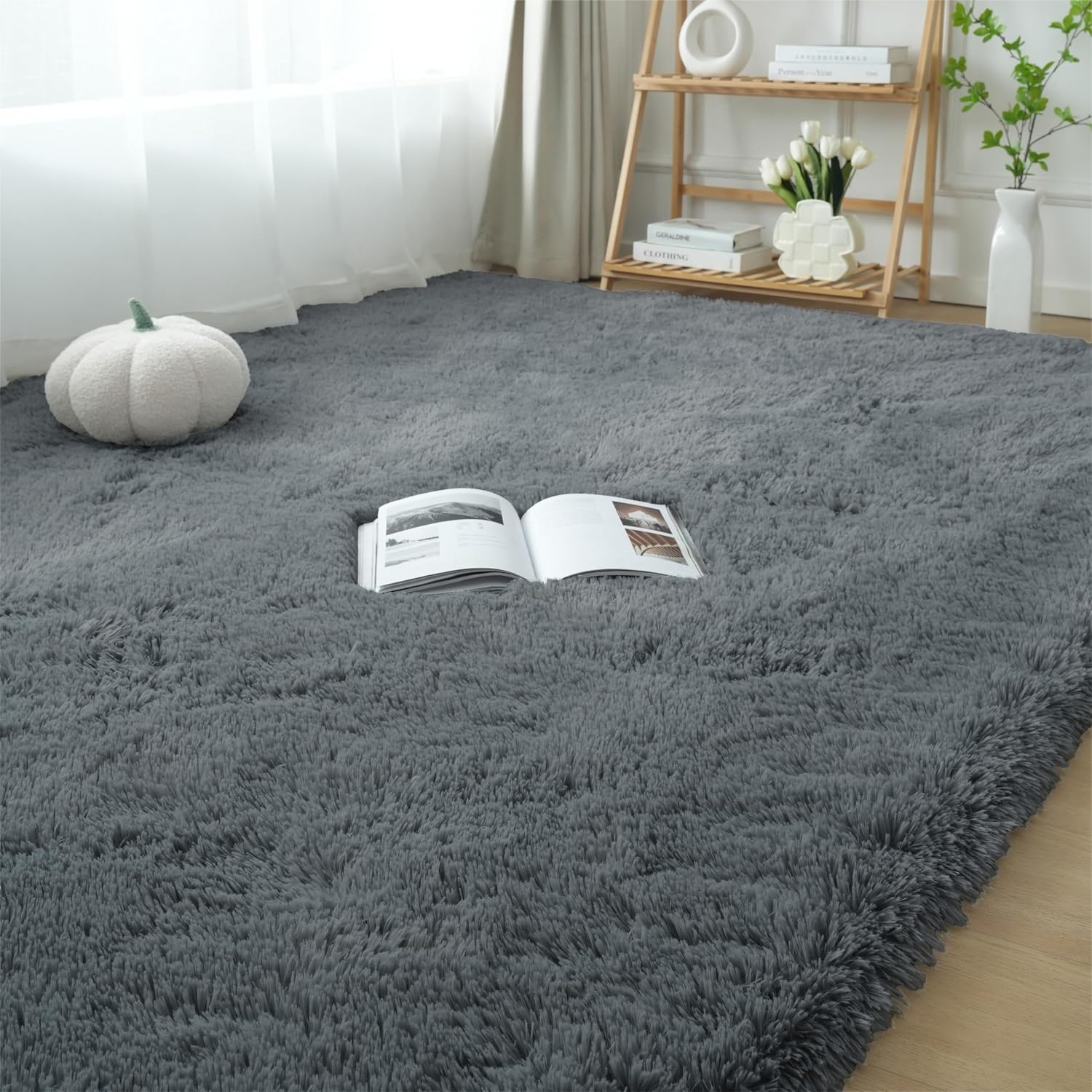 Fluffy Area Rug for Bedroom 5×7 Grey – Soft Shag Dorm Decor Carpet