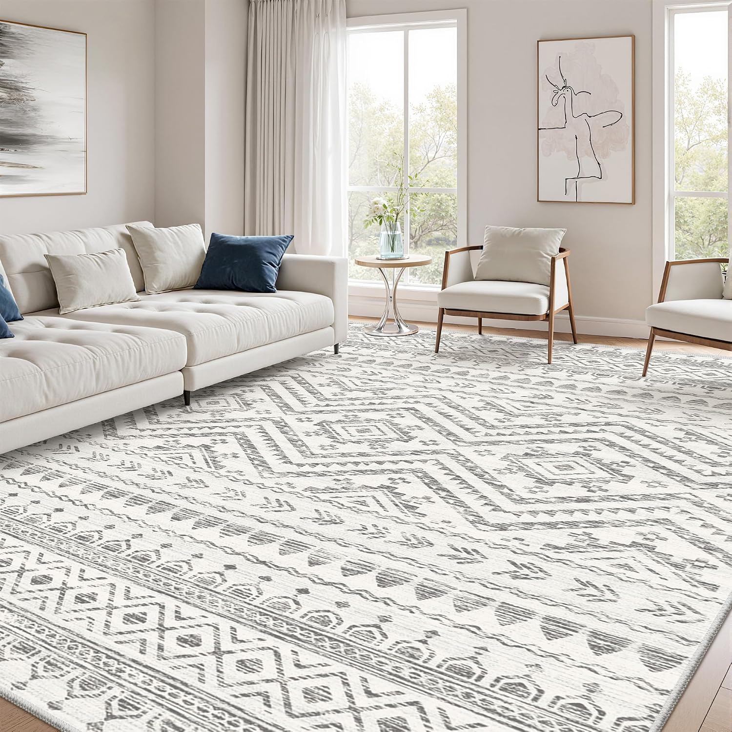 Miukiki 8×10 Area Rug for Living Room, Washable Soft Non Slip Rug Grey