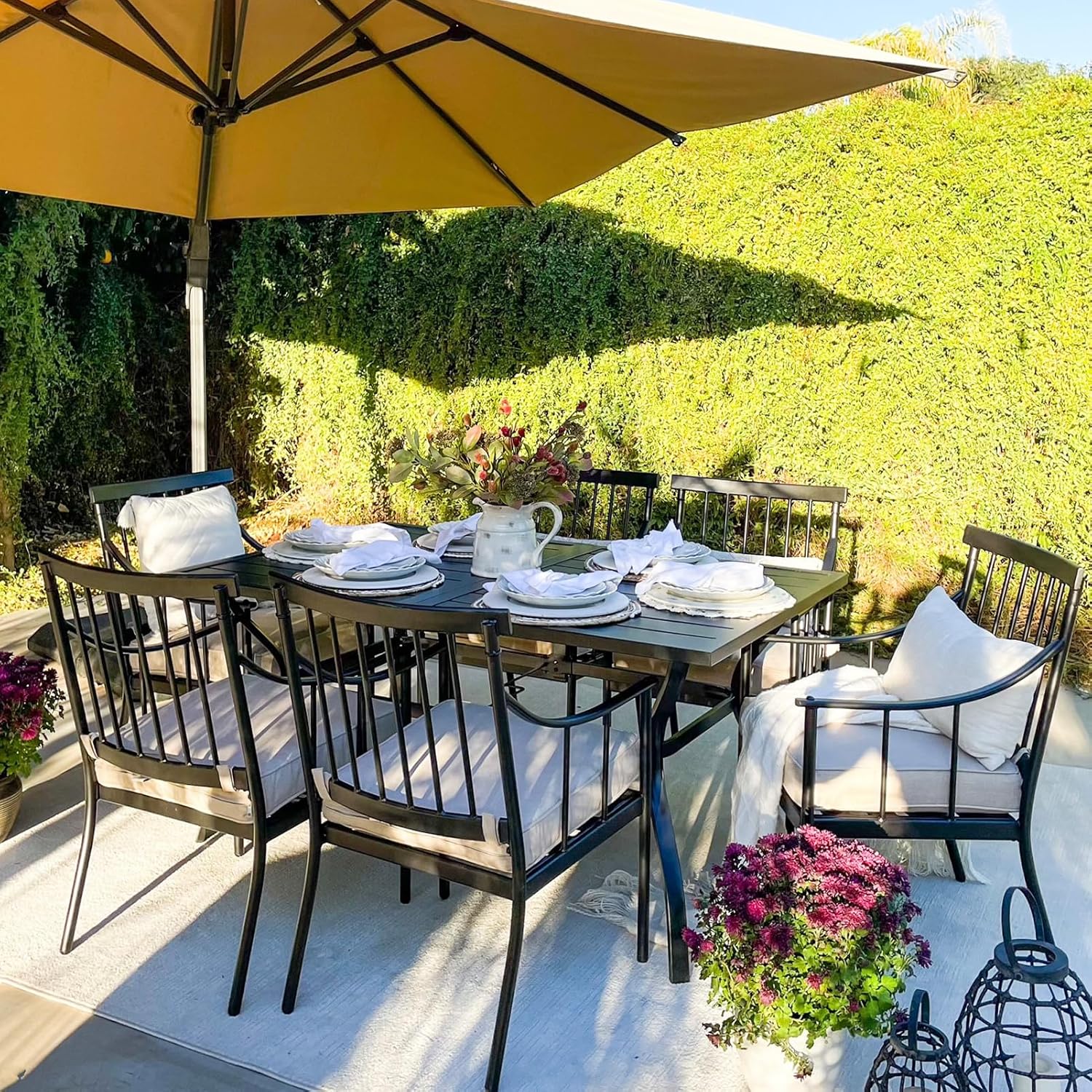 MFSTUDIO 7 PCS, Patio Dining Set, 60″x38″, 2″ Umbrella Hole