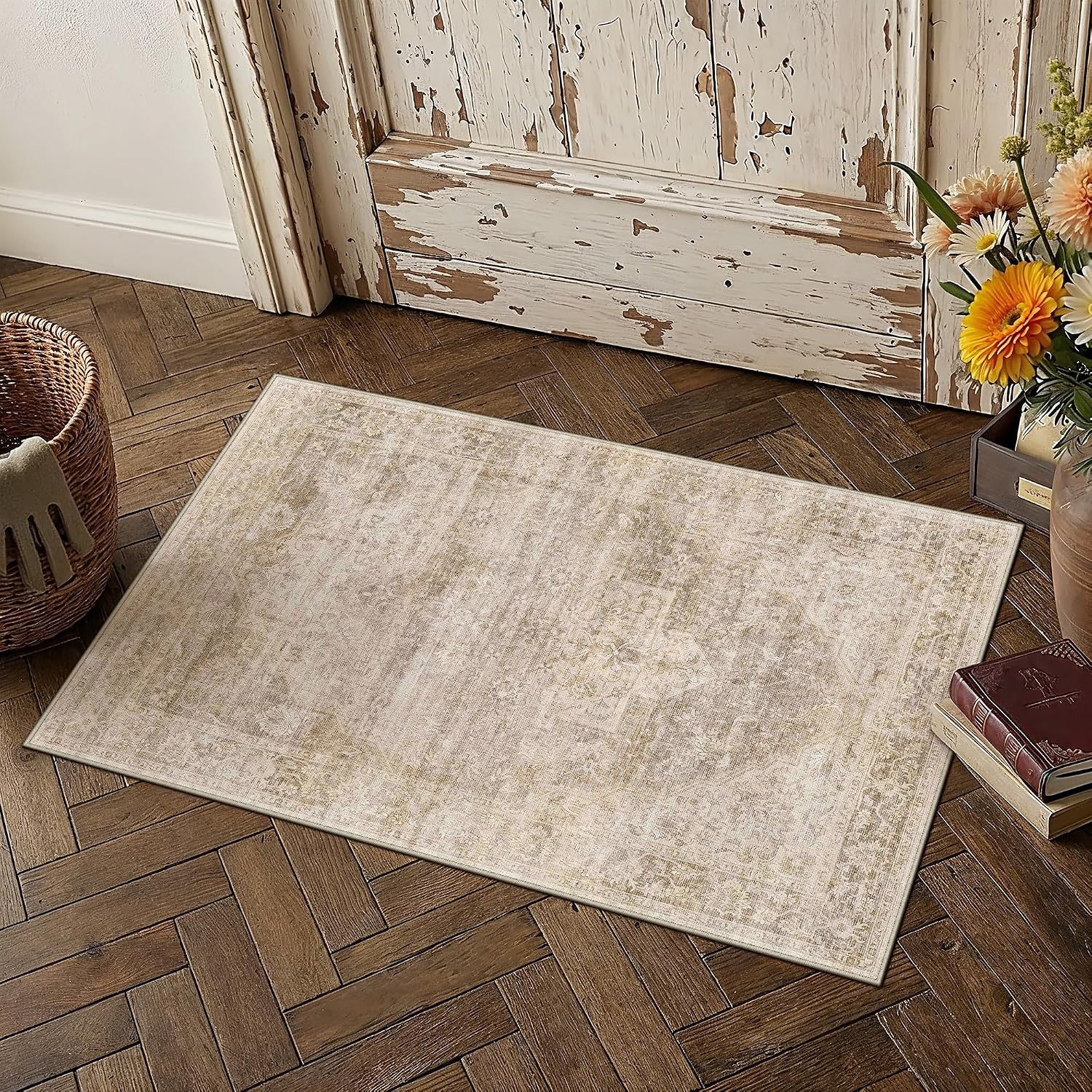 2×3 Beige Farmhouse Area Rug