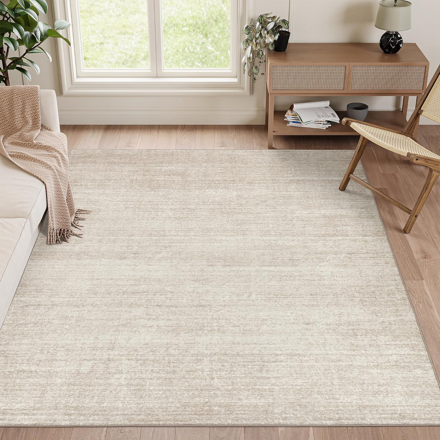 Valenrug Washable Rugs 5×7, Non Slip Large Area Rugs for Living Room, Beige