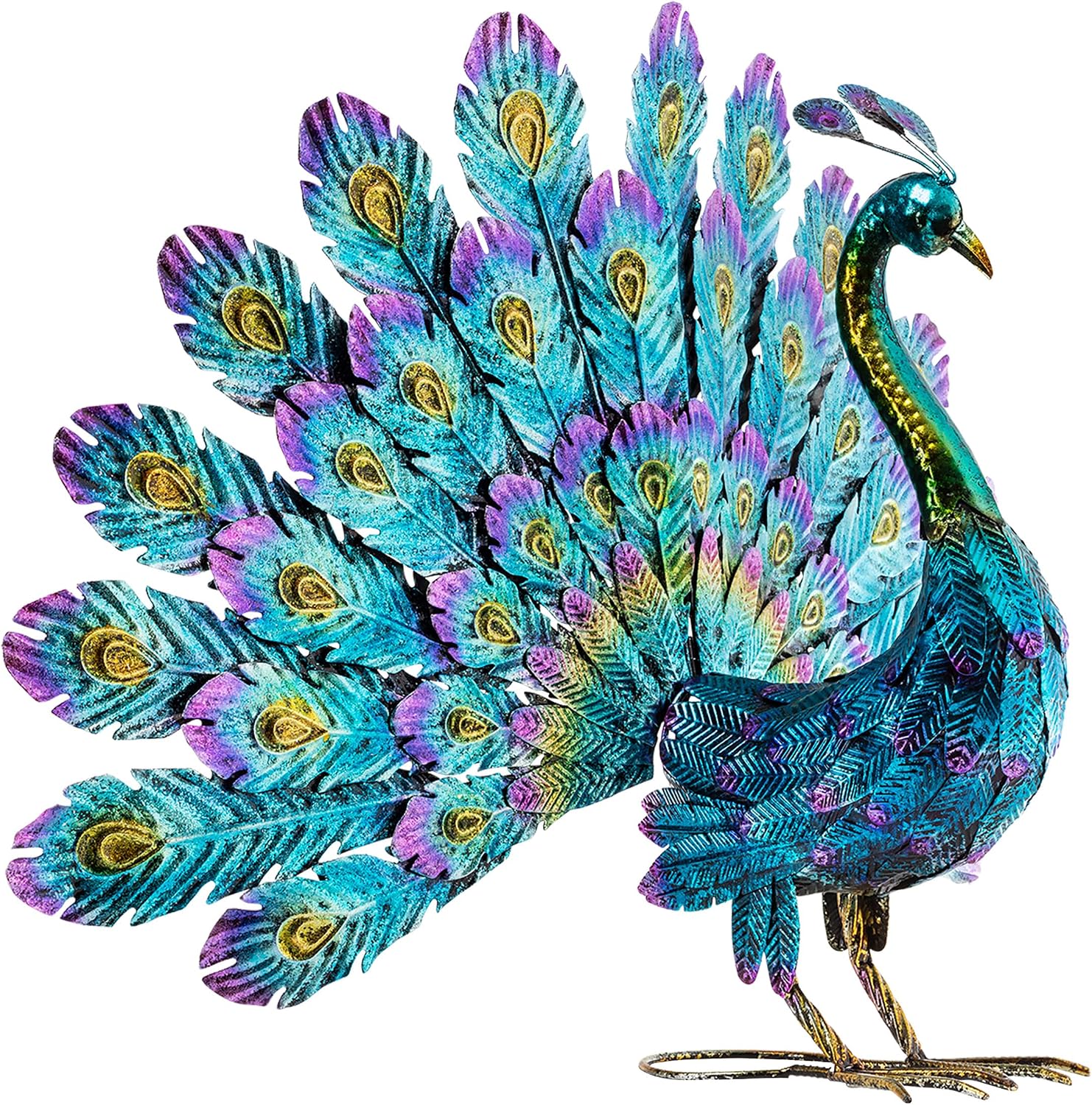 Alpine Corporation 23″ Tall Outdoor Metal Peacock Statue, Multicolor